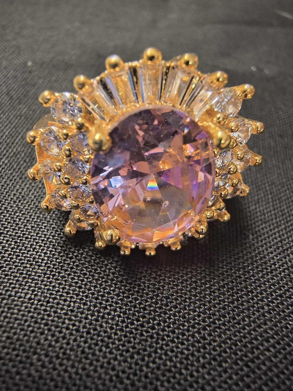 Gold-Tone Purple Crystal Statement Ring - Women's Fashion Jewelry